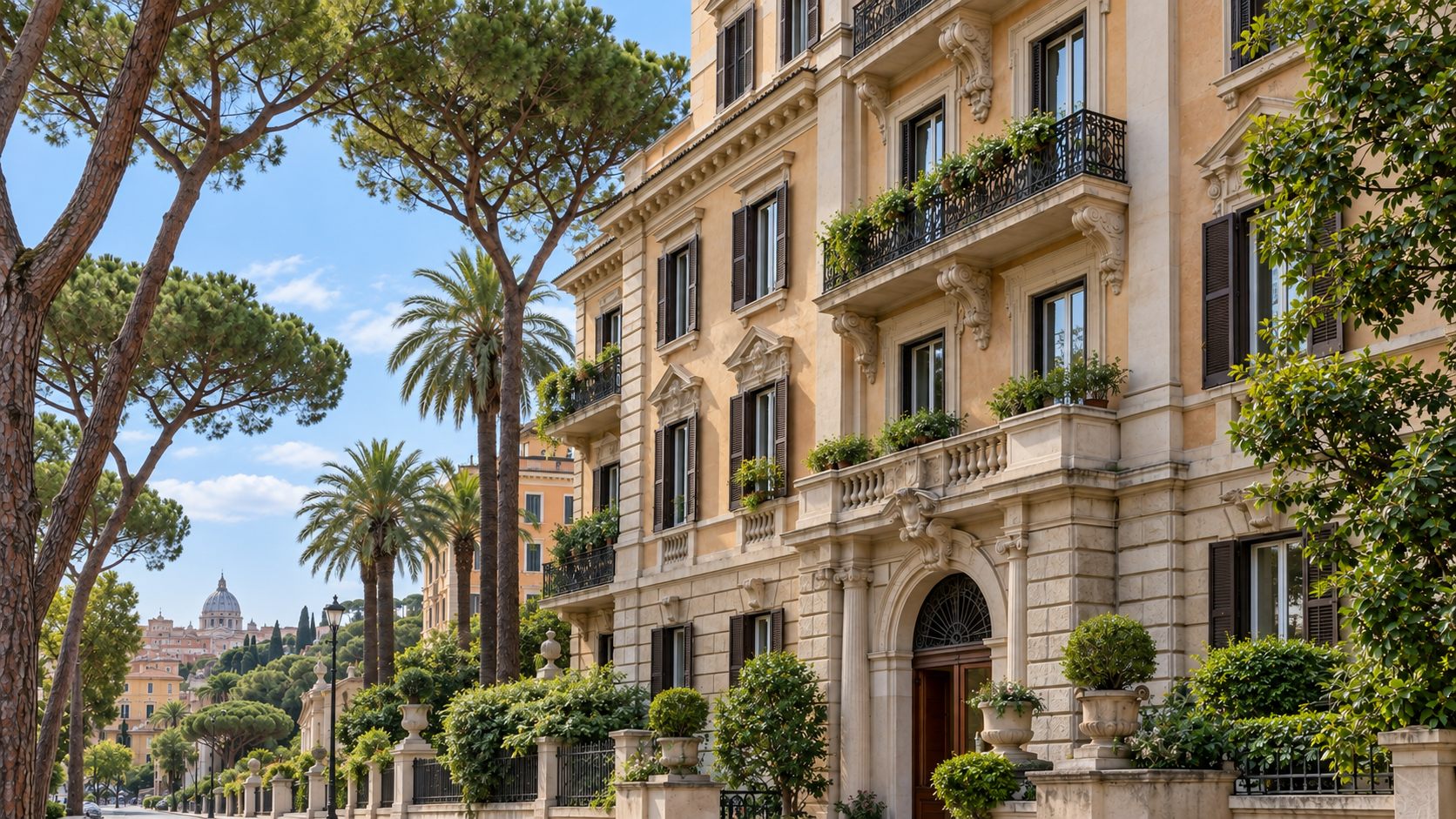 Agenzia Immobiliare nel Quartiere Nomentano, Roma 1 Viale alberato con palazzine d'epoca nel quartiere Nomentano a Roma